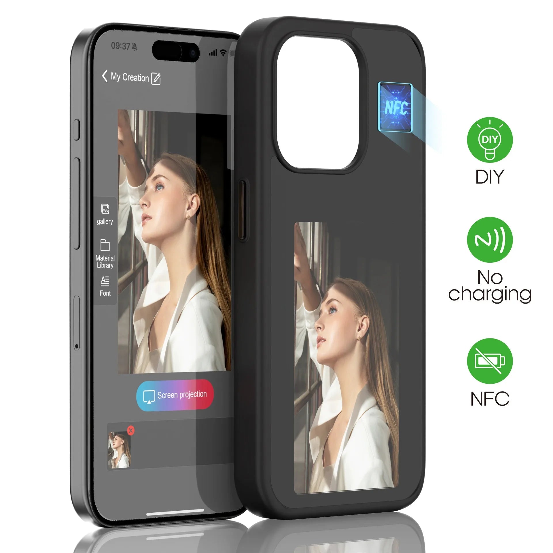 For Iphone 13 14 15 Pro Max AI Smart Four-Color Diy E-ink Screen Case With NFC  High End Frosted Covers Mobile Phone Case